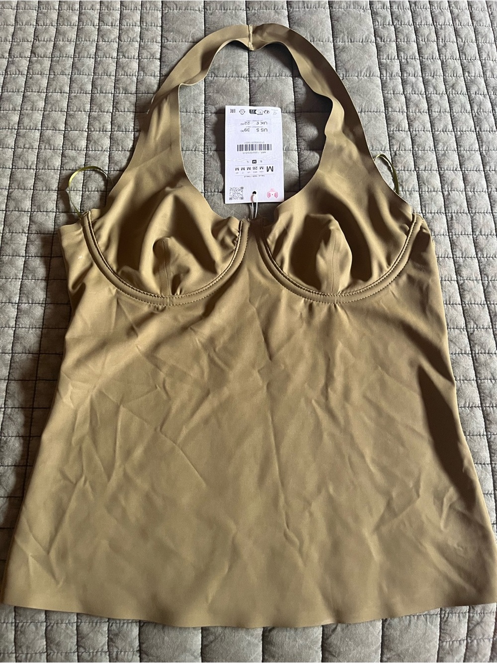 Zara Polymide Halter Neck Top Khaki NWT Sz M
